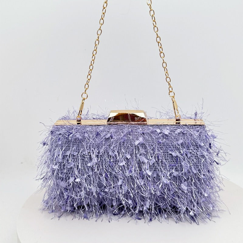 Elegance Feathered Tassel Evening Clutch & Crossbody
