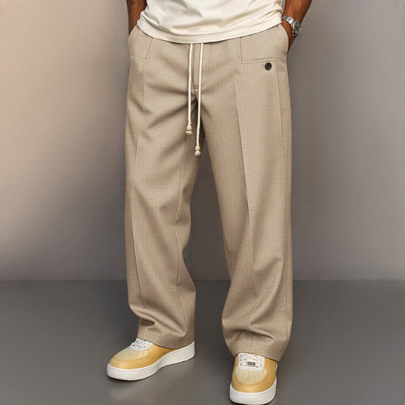 Minimalist Wide-Leg Drawstring Suit Trousers