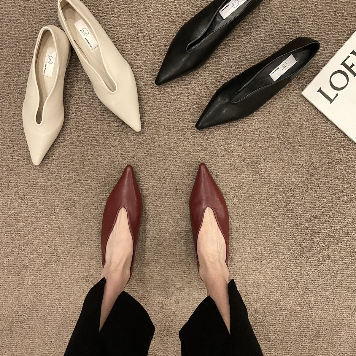 French Vintage Pointed-Toe Low Block Heels