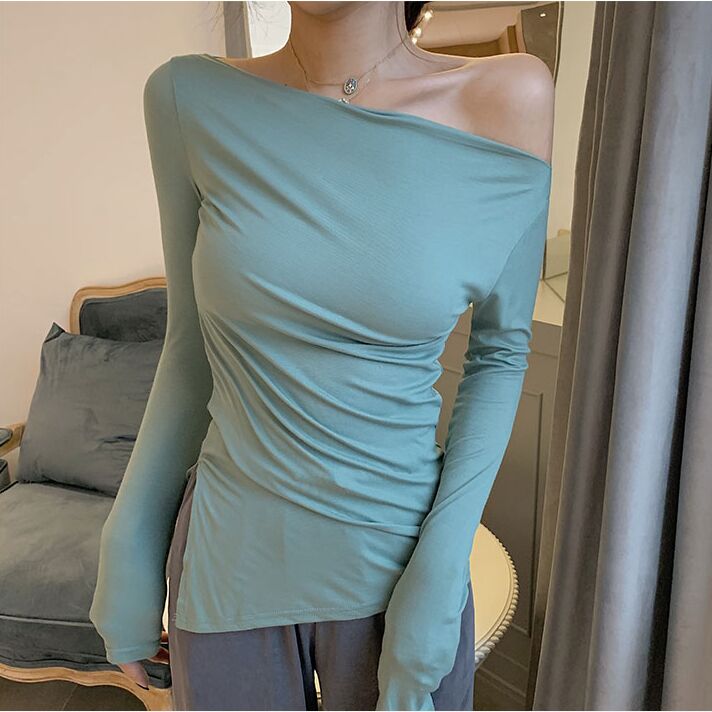 Off-Shoulder Skew Collar Asymmetric Draped Top
