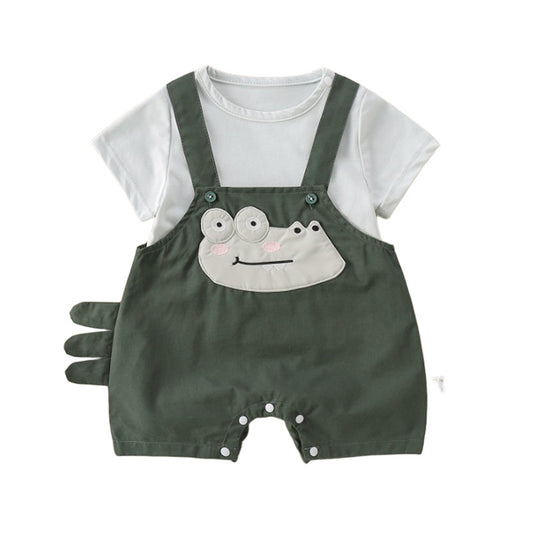 Playful Crocodile Applique Baby Overall & T-Shirt Set