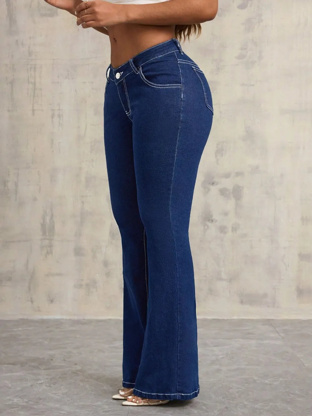 High-Waist Flare Jeans with Contrast Stitching