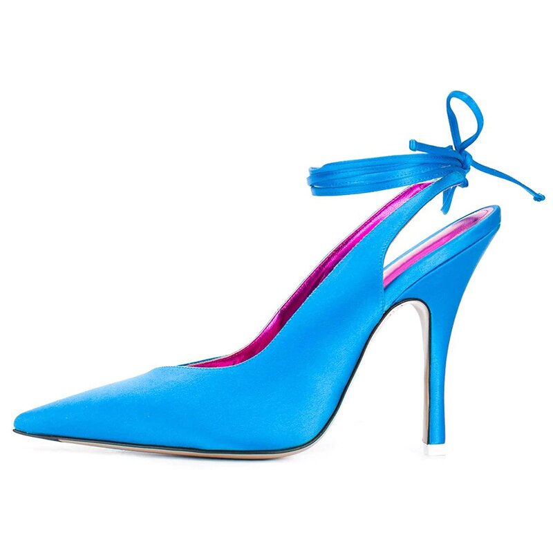 Silk Pointed-Toe Ankle Lace-Up Stiletto Sandals
