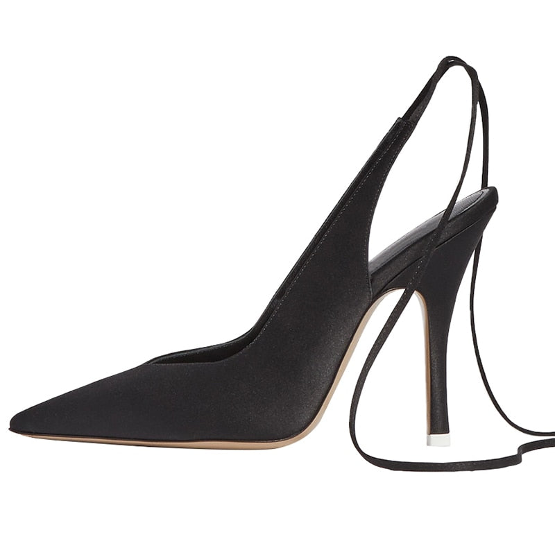 Silk Pointed-Toe Ankle Lace-Up Stiletto Sandals