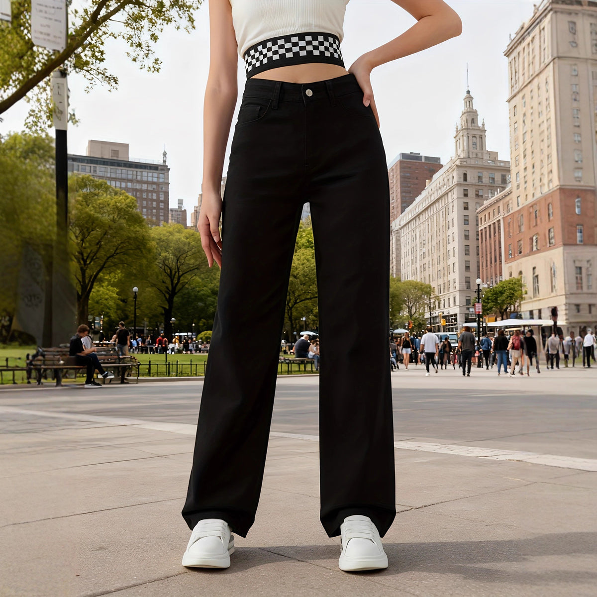 Sparkling Rhinestone High-Waist Wide-Leg Jeans