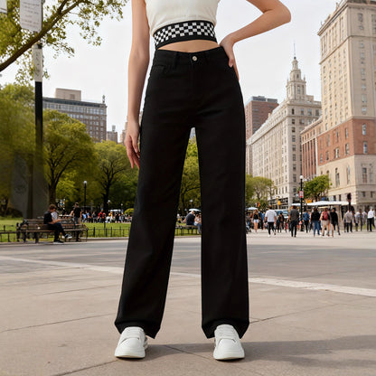 Sparkling Rhinestone High-Waist Wide-Leg Jeans