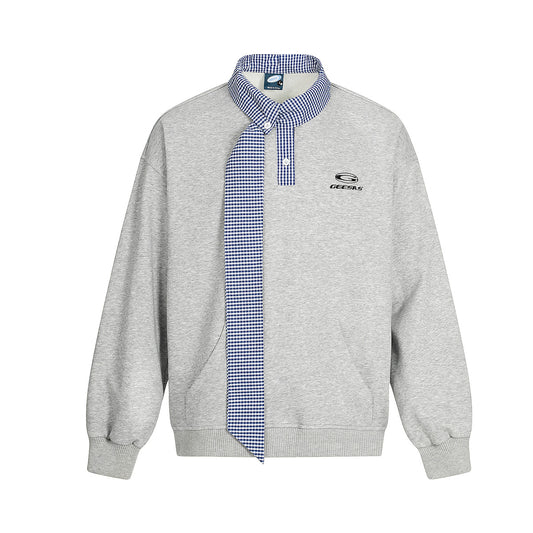 Gingham Collared Tie-Detail Layered Sweatshirt