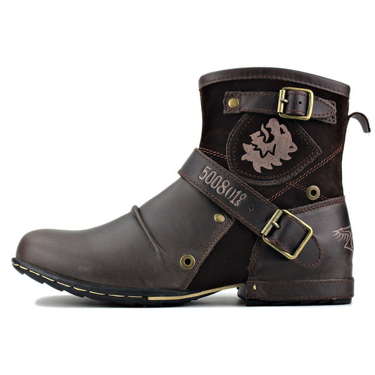 Men's Vintage Western Buckle Leather Ankle Boots