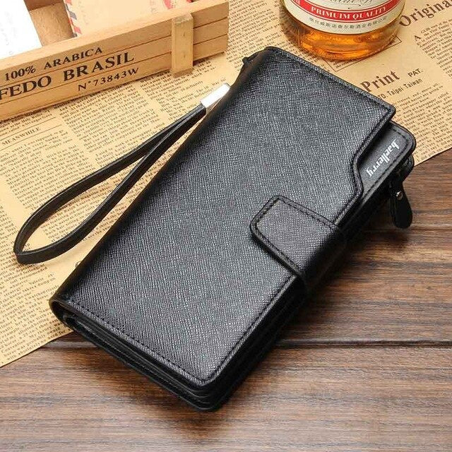 Executive Textured Leather Wristlet Clutch Wallet