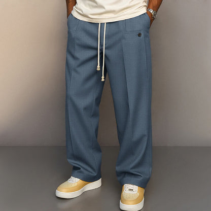 Minimalist Wide-Leg Drawstring Suit Trousers