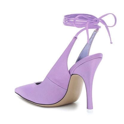 Silk Pointed-Toe Ankle Lace-Up Stiletto Sandals