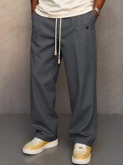 Minimalist Wide-Leg Drawstring Suit Trousers