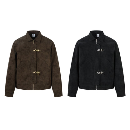 Vintage Suede Harrington Jacket with Metal Buckles
