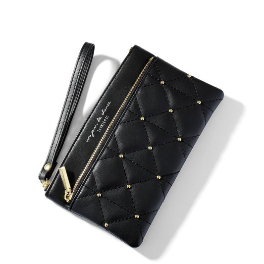 Rivet Studded Quilted PU Leather Wristlet Wallet