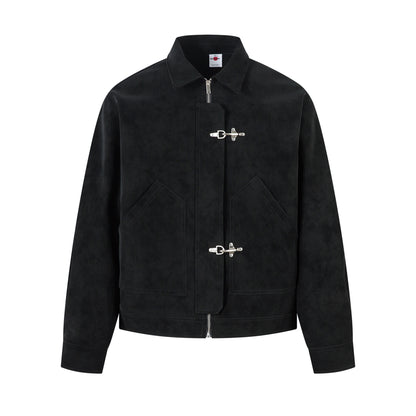 Vintage Suede Harrington Jacket with Metal Buckles