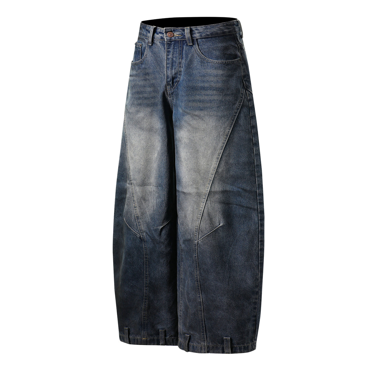 Vintage Sun-Faded Paneled Wide-Leg Denim Trousers