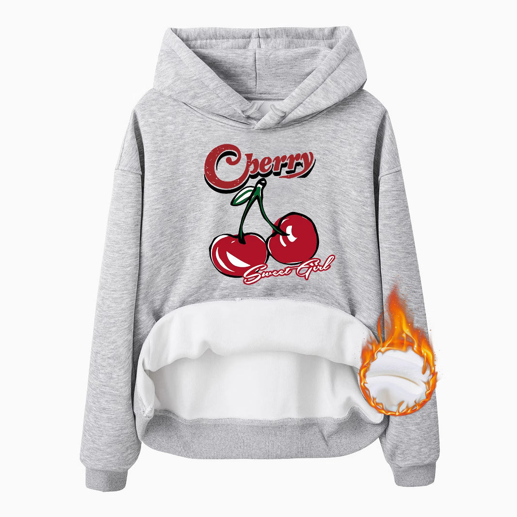 Retro Cherry Sweet Plush Fleece Hoodie