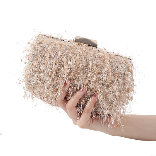 Elegance Feathered Tassel Evening Clutch & Crossbody
