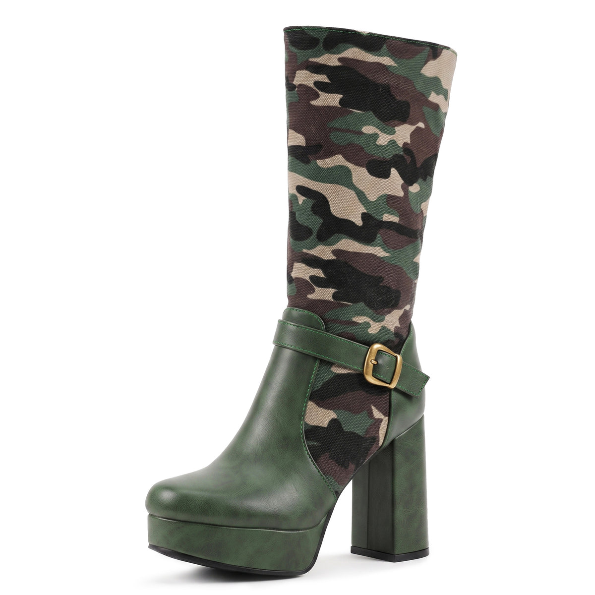 Camouflage Platform Block-Heeled High Boots