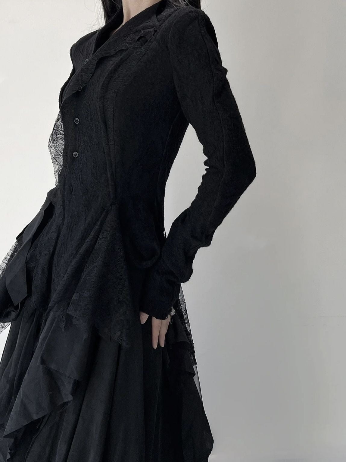 Asymmetric Lace Spliced Draped Tunic Blouse