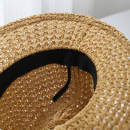 Hand-Woven Straw Fedora Sun Hat with Leatherette Band