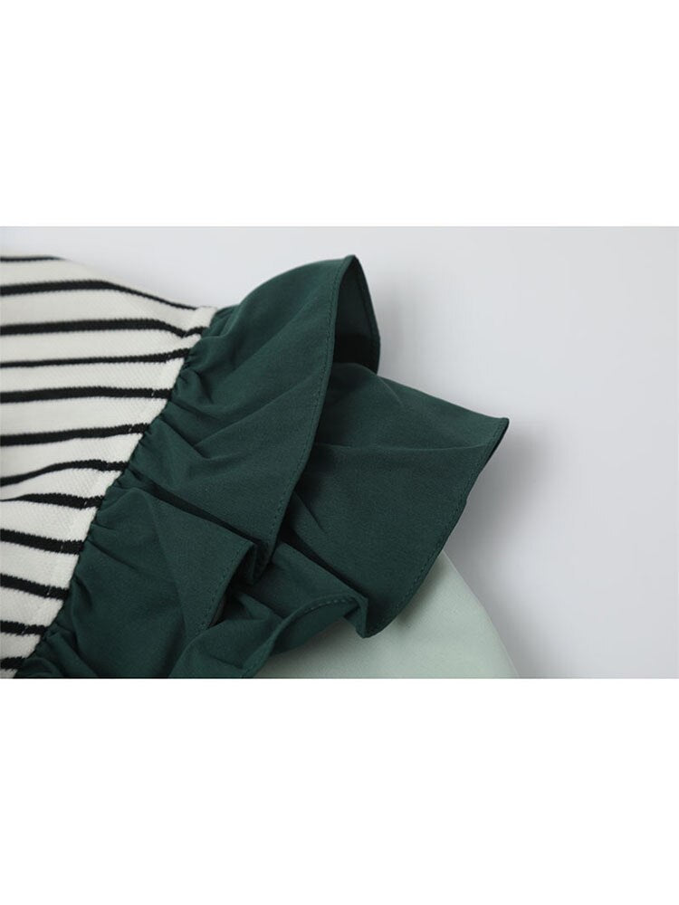 Layered Ruffle Striped Patchwork 2-in-1 Blouse