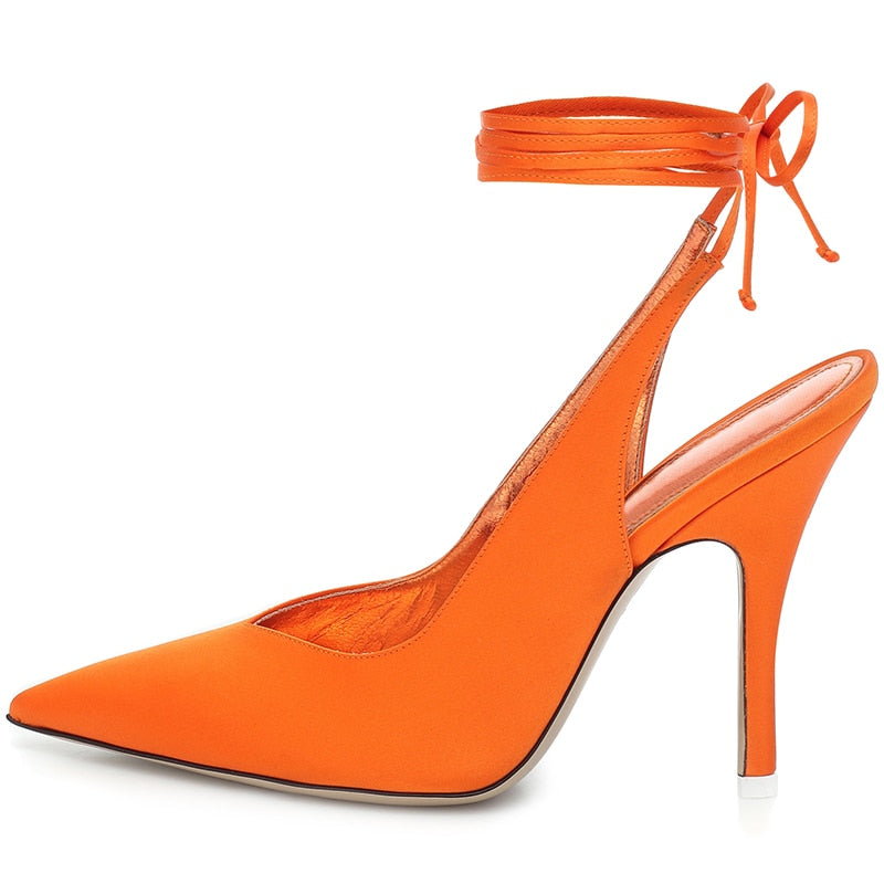 Silk Pointed-Toe Ankle Lace-Up Stiletto Sandals