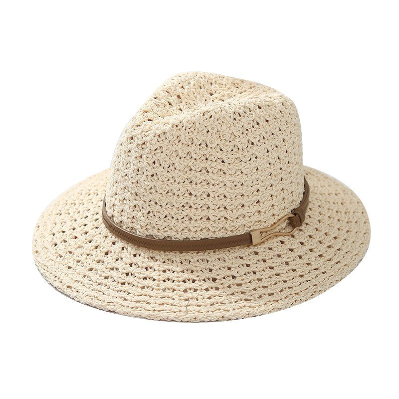 Hand-Woven Straw Fedora Sun Hat with Leatherette Band