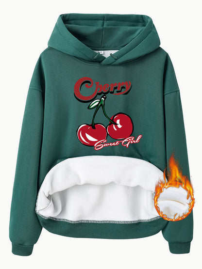 Retro Cherry Sweet Plush Fleece Hoodie