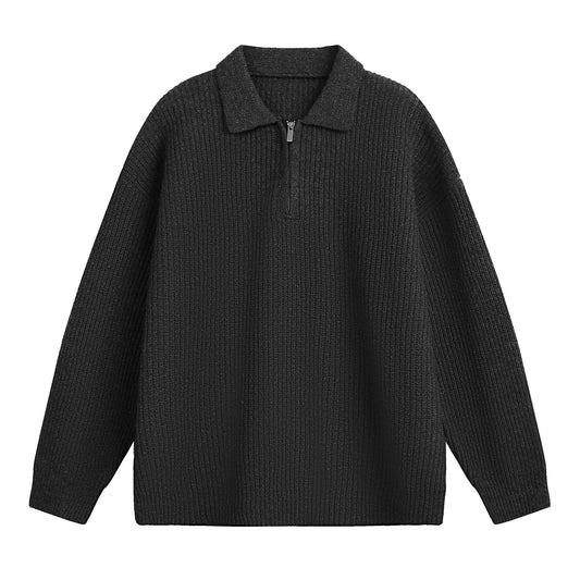 Minimalist Ribbed Lapel Quarter-Zip Sweater