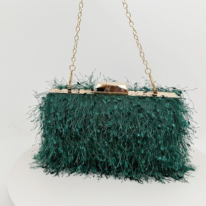 Elegance Feathered Tassel Evening Clutch & Crossbody