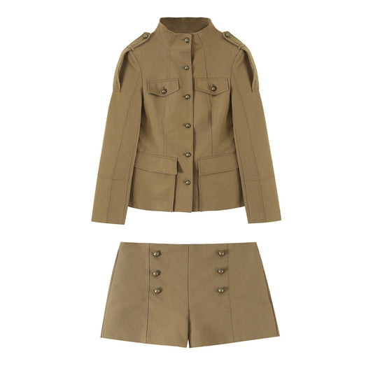 Military Utility Stand-Collar Jacket & Sailor Shorts Set