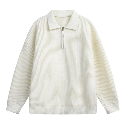 Minimalist Ribbed Lapel Quarter-Zip Sweater