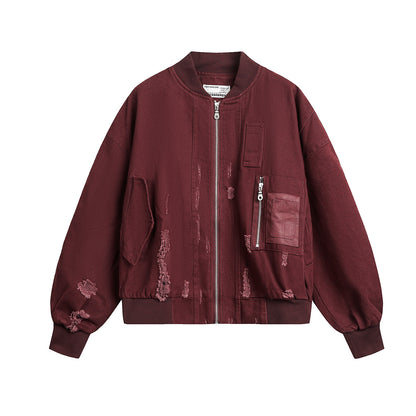Minimalist Distressed Utility Bomber Jacket