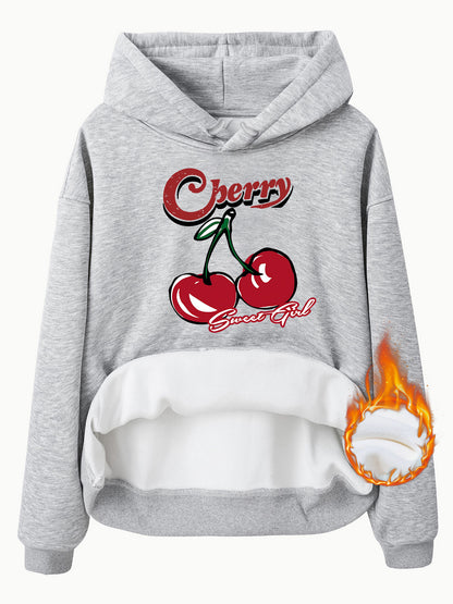 Retro Cherry Sweet Plush Fleece Hoodie