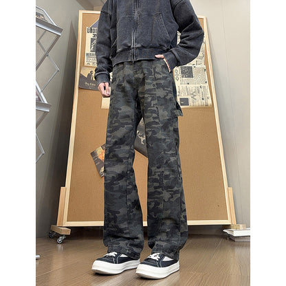 Dark Charcoal Camo Wide-Leg Utility Trousers