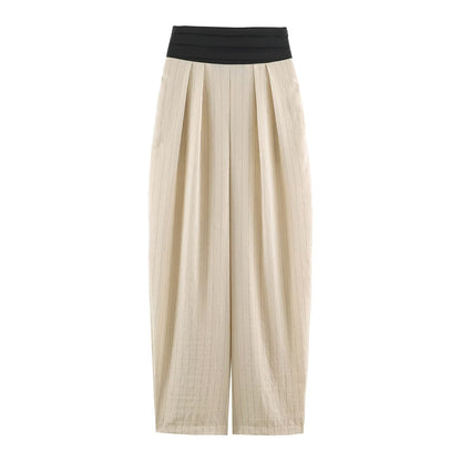 Japanese Kimono-Style Cross Wrap Top & Wide-Leg Trouser Set