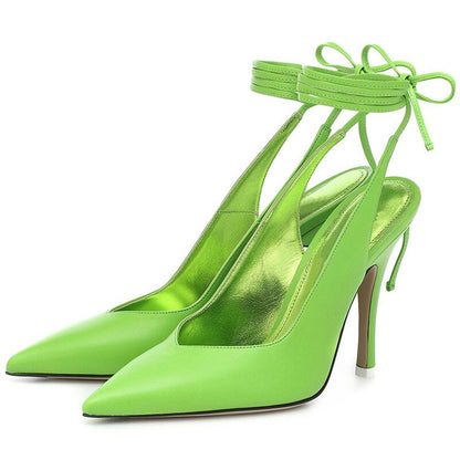 Silk Pointed-Toe Ankle Lace-Up Stiletto Sandals