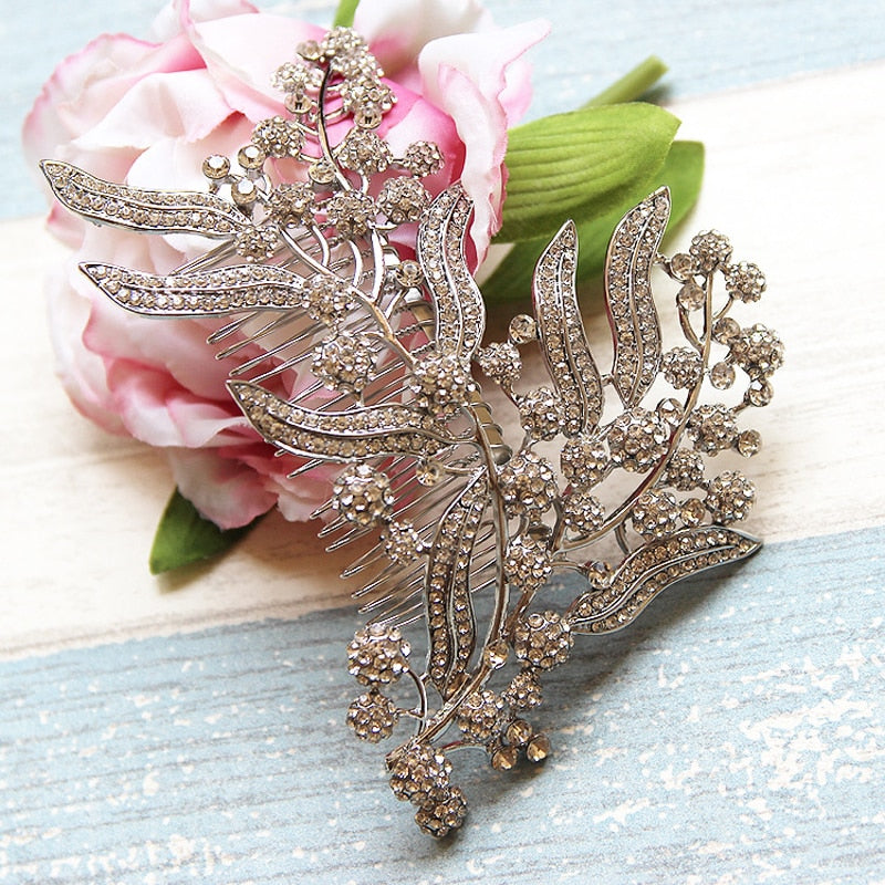 Luxury Silver Leaves Bridal Hair Comb
