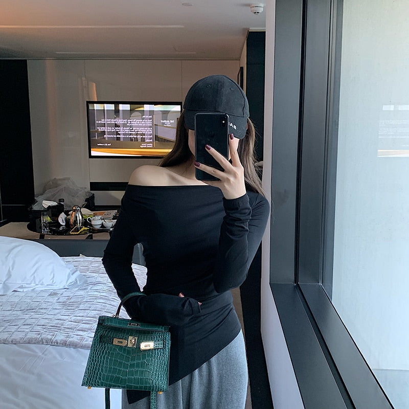 Off-Shoulder Skew Collar Asymmetric Draped Top