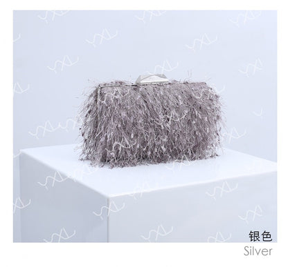 Elegance Feathered Tassel Evening Clutch & Crossbody