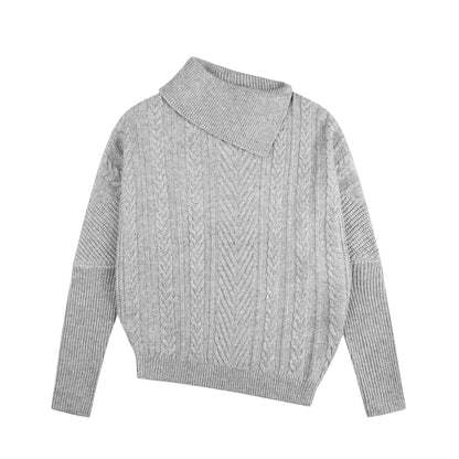 Asymmetric Fold-Collar Cable Knit Sweater