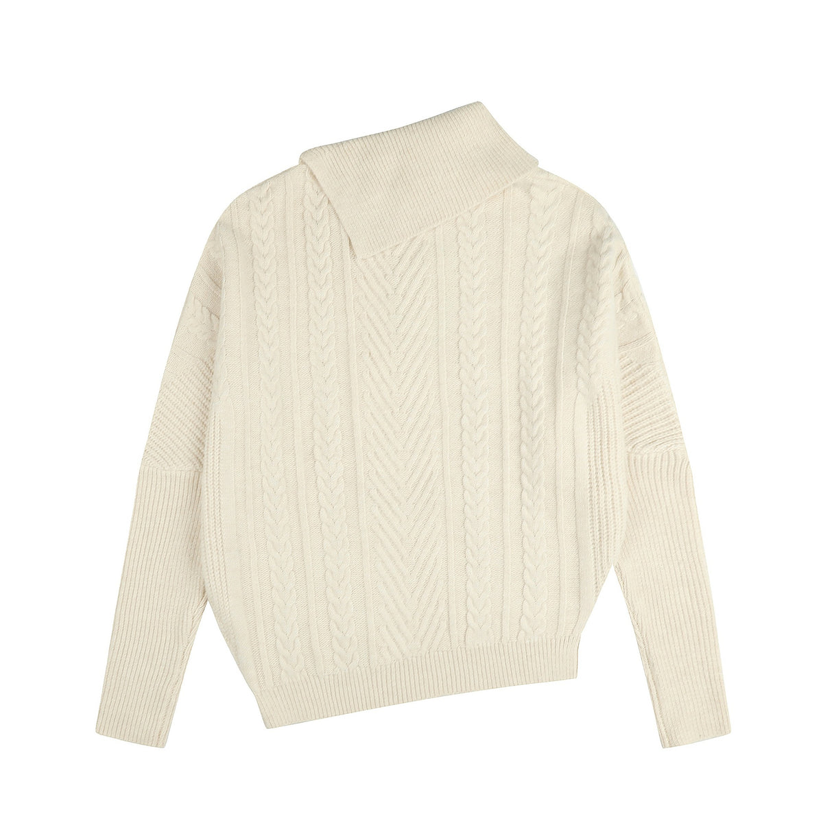 Asymmetric Fold-Collar Cable Knit Sweater