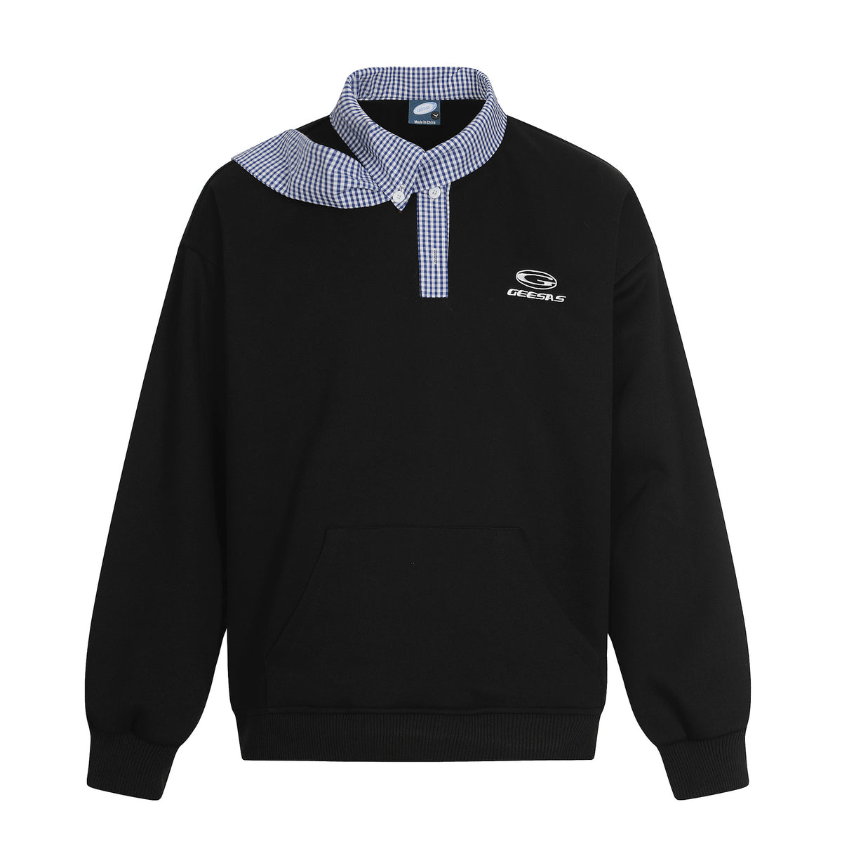 Gingham Collared Tie-Detail Layered Sweatshirt