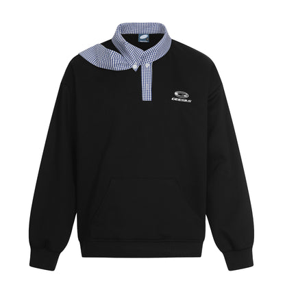 Gingham Collared Tie-Detail Layered Sweatshirt
