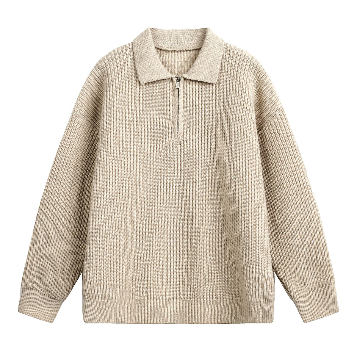 Minimalist Ribbed Lapel Quarter-Zip Sweater