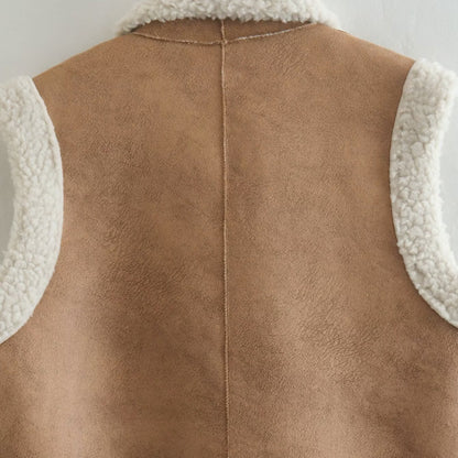 Vintage Shearling Trimmed Faux Suede Vest