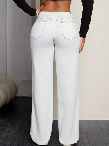 Leopard Patchwork Cross Straight-Leg Jeans
