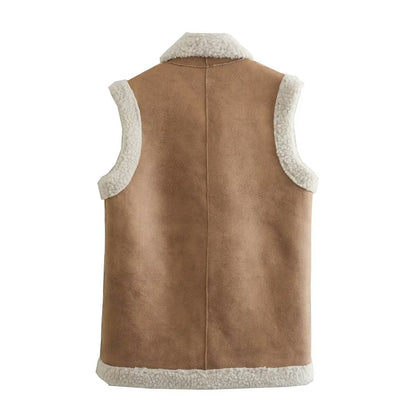 Vintage Shearling Trimmed Faux Suede Vest