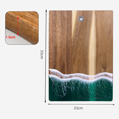 Wood Cutting Board Resin Blue green Wave Pattern